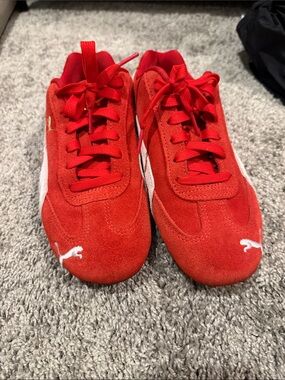 Puma Red Suede Low-Top Sneakers with White Formstripe